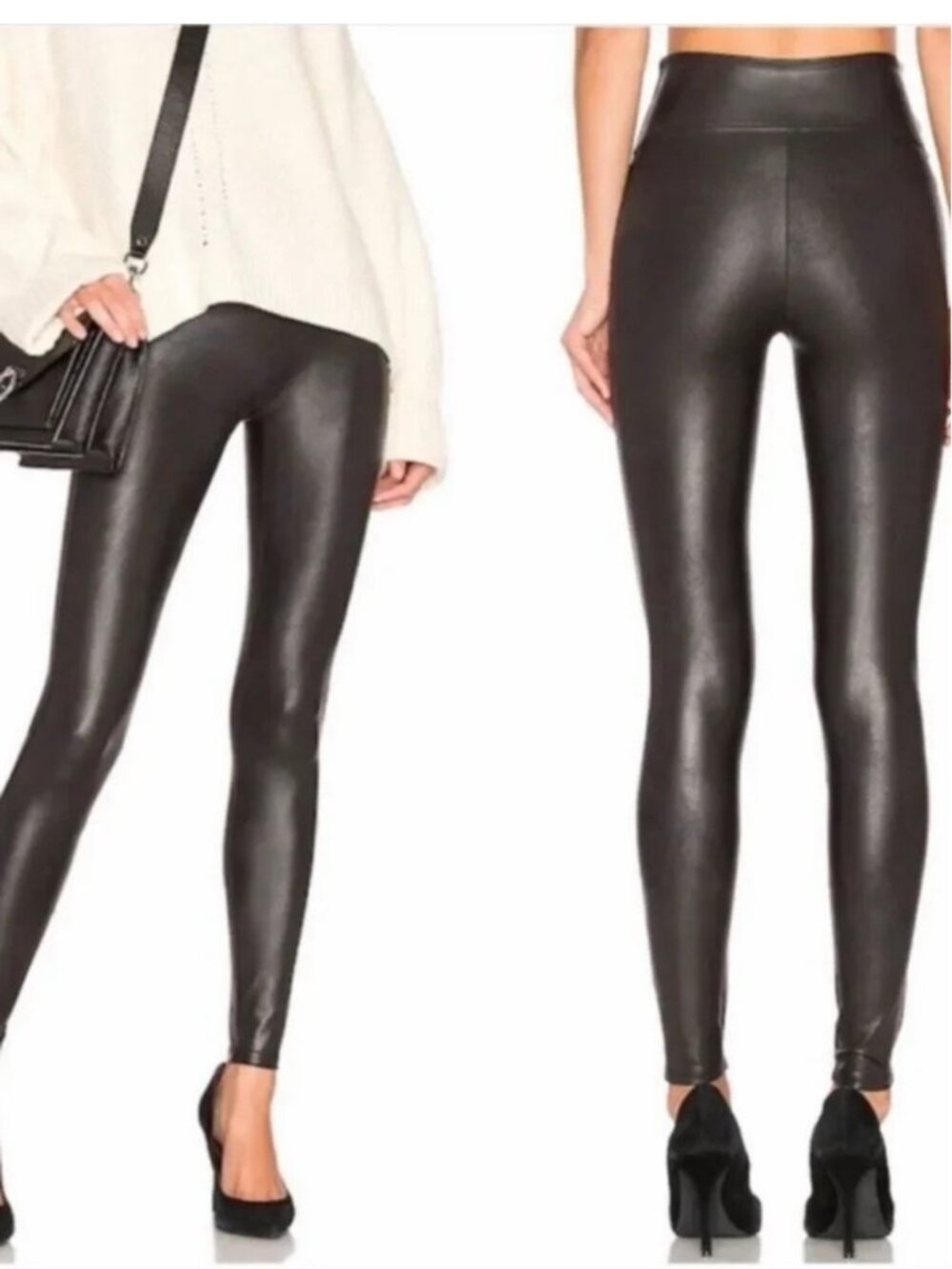 Spanx Women's Black Faux Leather Leggings Pants Size Small Petite